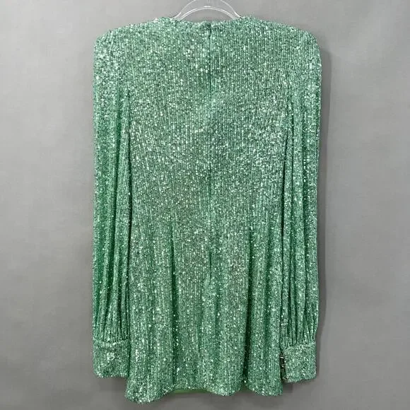 B34 Mac Duggal Sequin Blouson Sleeve Mini Dress Womens 4 Retro Swiftie Vegas - Picture 5 of 8